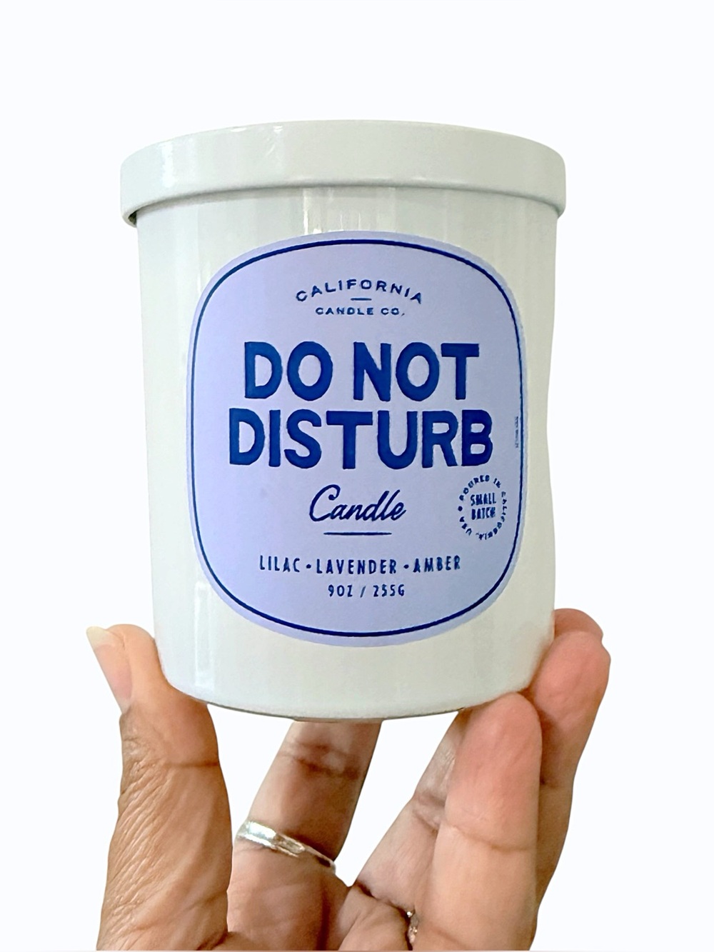 Leoben Company "Do Not Disturb" Lilac Lavender Amber Scented Candle - White Jar